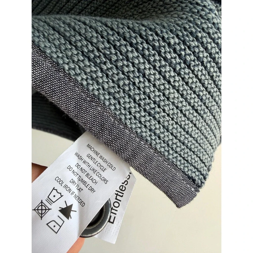 Carbon2Cobalt Effortless Henley Sweater Mens Medium Blue Grey Ribbed Cotton Knit